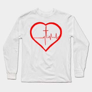 Christianity, Heartbeat icon, cross, heart & prayer Long Sleeve T-Shirt